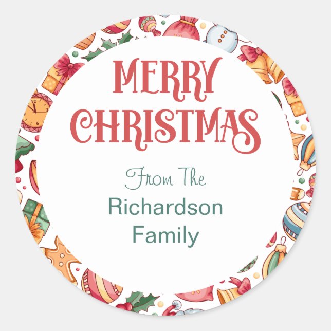 Adesivo Redondo Festivo e alegre Festas de Envelope de Natal (Frente)