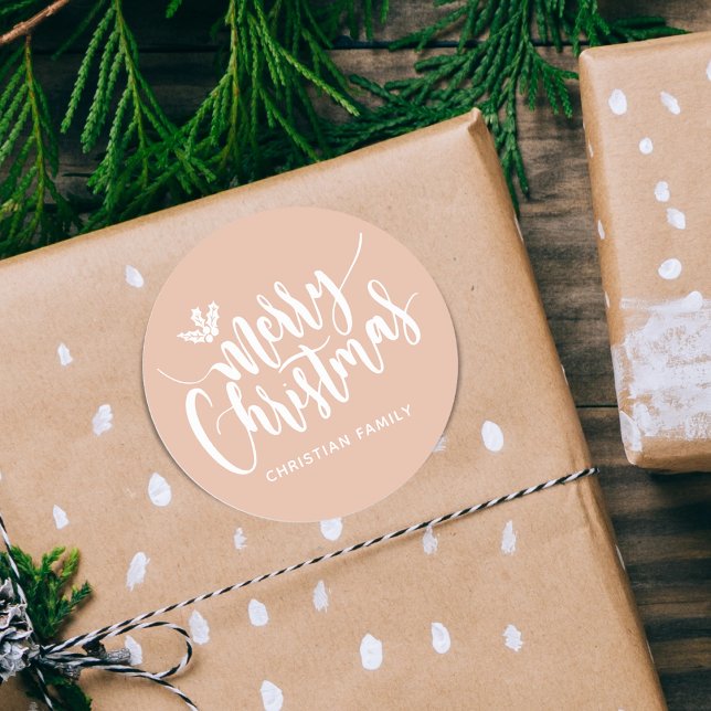 Adesivo Redondo Festivo Feliz Natal Personalizado (Festive Merry Christmas Personalized Classic Round Sticker)
