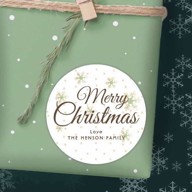 Adesivo Redondo Festivo Flocos de Neve Feliz Script de Natal Feliz (Criador carregado)