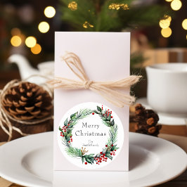 Adesivo Redondo Festivo Foliday Berry Wreath com Nome