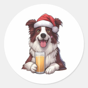 Adesivo Redondo Festivo Furry Grin Border O Natal de Collie