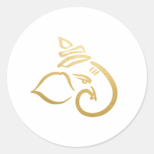 Adesivo Redondo Festivo Ganesh   Deus índio   Faux Dourado