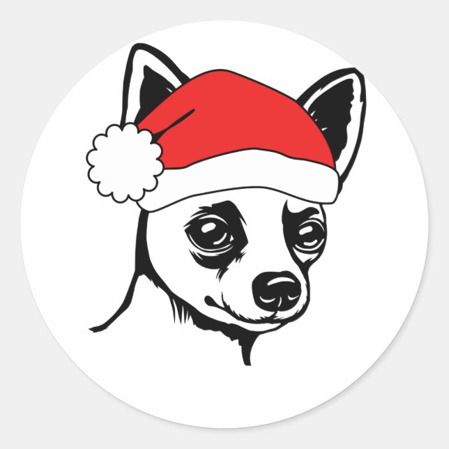 Adesivo Redondo Festivo Holiday Chihuahua Santa Hat (Frente)