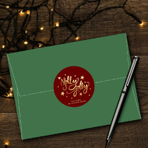 Adesivo Redondo Festivo Holly Jolly Natal   Estrelas Douradas Verm