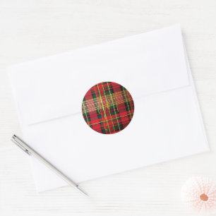Adesivo Redondo Festivo 'Joy' Script Christmas Tartan