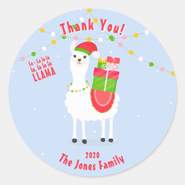 Adesivo Redondo Festivo Llama Christmas (Frente)
