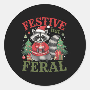 Adesivo Redondo Festivo, Mas Feral Raccoon Papais noeis de animais
