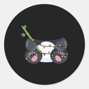 Adesivo Redondo Festivo Panda Com Luzes De Natal
