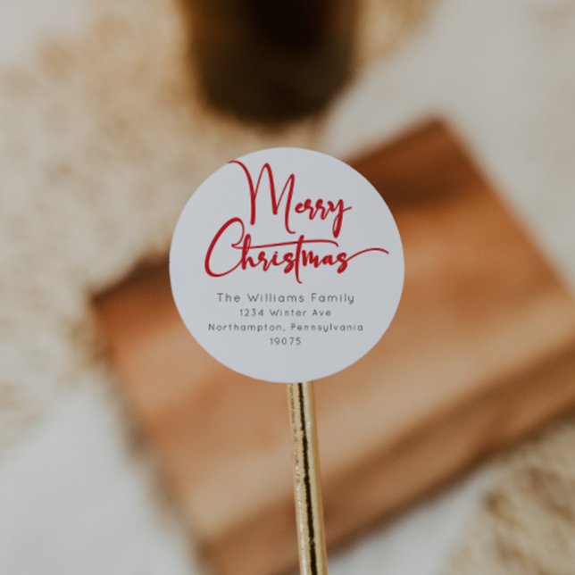 Adesivo Redondo Festivo Red Script Feliz Envelope de Natal (Criador carregado)