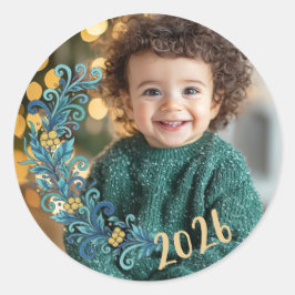 Adesivo Redondo Festivo Verde Datado Foto Natal