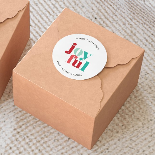 Adesivo Redondo Festivo Vermelho e Verde, "Joyful", personagem de  (Criador carregado)