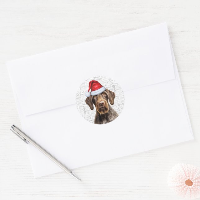 Adesivo Redondo Festivo Wirehaired Pointer Wown Art Natal (Envelope)