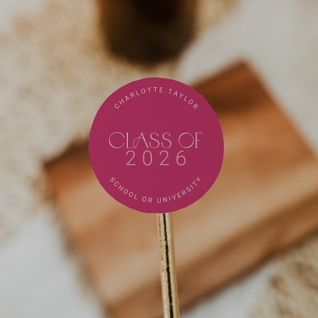 Adesivo Redondo Fete Moderno | Classe Rosa Quente de Graduação 202 (Modern Fete | Hot Pink Class of 2026 Graduation Classic Round Sticker)