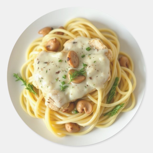 Adesivo Redondo Fettuccini Alfredo Funny Comida (Frente)