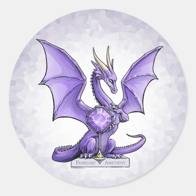 Adesivo Redondo Fevereiro - Dragão Birthstone - Ametist (Frente)