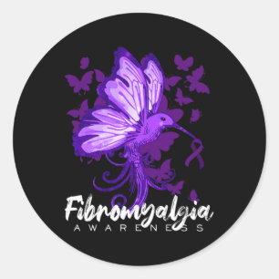 Adesivo Redondo Fibromialgia Consciência Hummingbird Segurando Rox