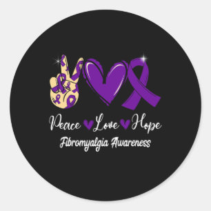 Adesivo Redondo Fibromialgia Consciência Paz Amor Esperança Roxo