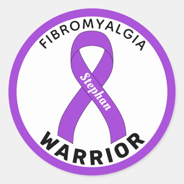 Adesivo Redondo Fibromialgia Warrior Ribbon White Round Sticker (Frente)