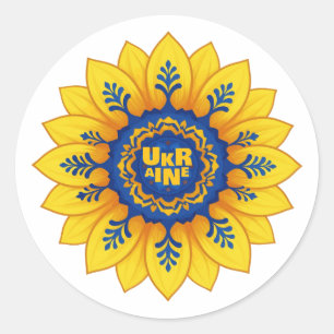 Adesivo Redondo Fica com a Ucrânia Bandeira de girassol azul amare