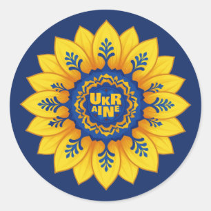 Adesivo Redondo Fica com a Ucrânia Bandeira de girassol azul amare