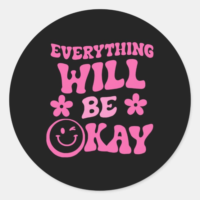 Adesivo Redondo Ficará OK Retro Groovy Mental Health Consciência 1 (Frente)