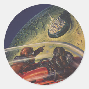 Adesivo Redondo Ficção científica do vintage, cidade de Sci Fi 