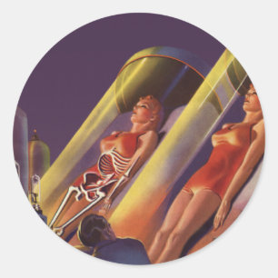 Adesivo Redondo Ficção científica do vintage, cientistas de Sci