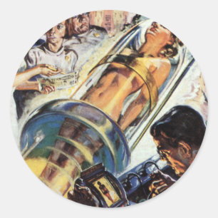 Adesivo Redondo Ficção científica do vintage, experiência do