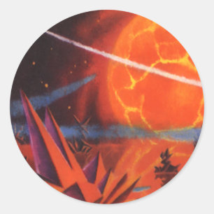 Adesivo Redondo Ficção científica do vintage, planeta impetuoso