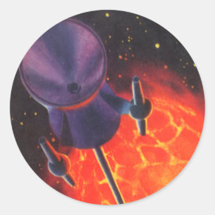 Adesivo Redondo Ficção científica retrô, Foguete de Ficção Científ