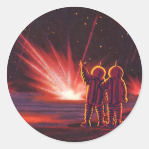 Adesivo Redondo Ficção Científica Vintage Alien Explosão do Planet