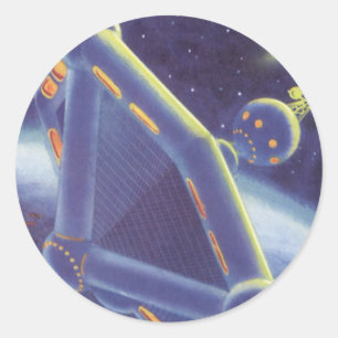 Adesivo Redondo Ficção Científica Vintage Estação Espacial Orbitan