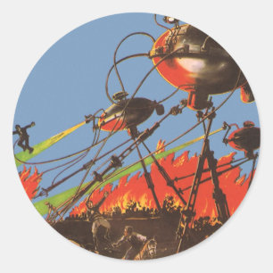 Adesivo Redondo Ficção científica vintage HG Wells Guerra dos Mund