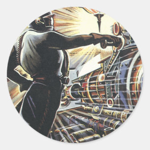 Adesivo Redondo Ficção Científica Vintage Máquinas Futurísticas