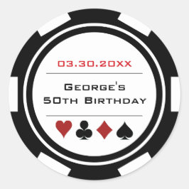 Adesivo Redondo Ficha de aniversário do cassino Preto Branco