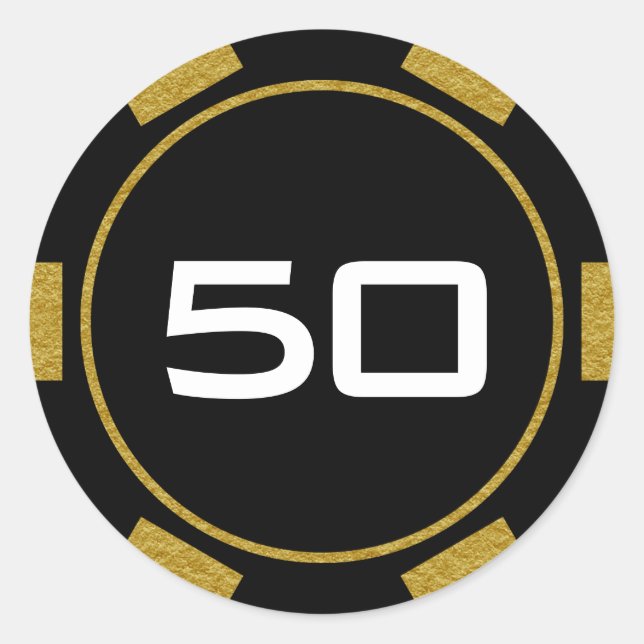 Adesivo Redondo Ficha de pôquer de ouro preto Número de aniversári (Frente)