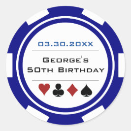 Adesivo Redondo Fichas de Cassino de Vegas de Pôquer Azul Marinho 