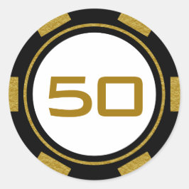 Adesivo Redondo Fichas de Poker Preto Dourado Branco Número de Ani