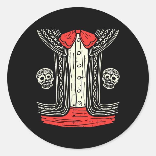 Adesivo Redondo Ficheiro de roupa mexicano do Halloween Mariachi M (Frente)