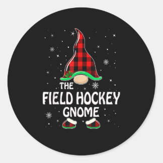 Adesivo Redondo Field Hockey Gnome Buffalo Plaid Matching Family C
