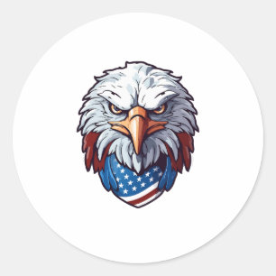 Adesivo Redondo Fierce Bald Eagle Head, EUA Bandana