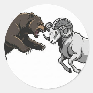 Adesivo Redondo Fierce bear and ram locking horns