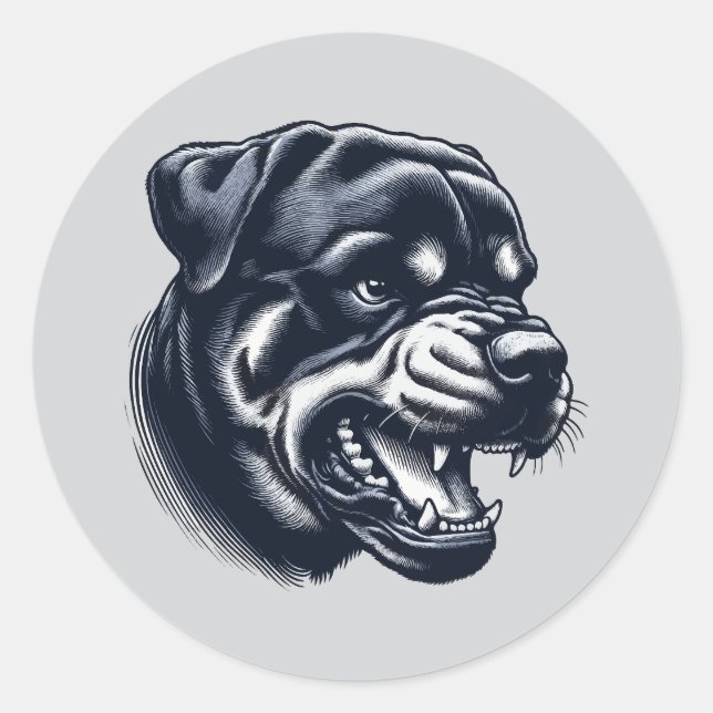 Adesivo Redondo Fierce Rottweiler Head – Monochrome (Frente)