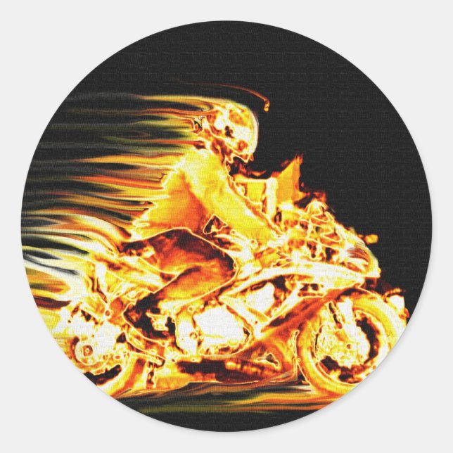 Adesivo Redondo Fiery Biker Motorcycle Fantasy Art (Frente)