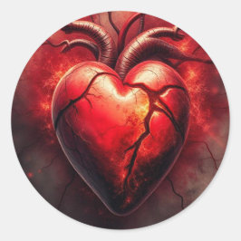 Adesivo Redondo Fiery Cracking Heart Sticker - Símbolo de Paixão