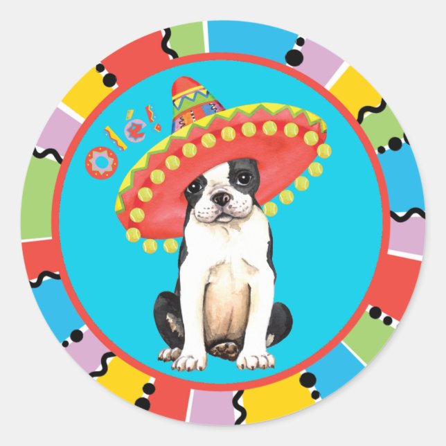Adesivo Redondo Fiesta Boston Terrier (Frente)