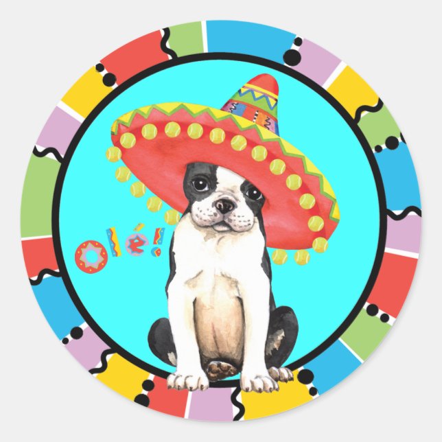 Adesivo Redondo Fiesta Boston Terrier (Frente)