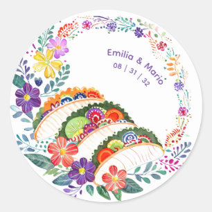 Adesivo Redondo FIESTA Cactos Folkart Flores Personalizado