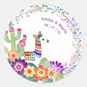 Adesivo Redondo FIESTA Cactos Folkart Flores Personalizado