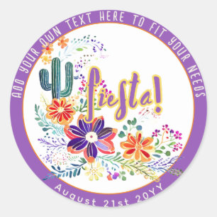 Adesivo Redondo FIESTA Cactos Folkart Flores Personalizado